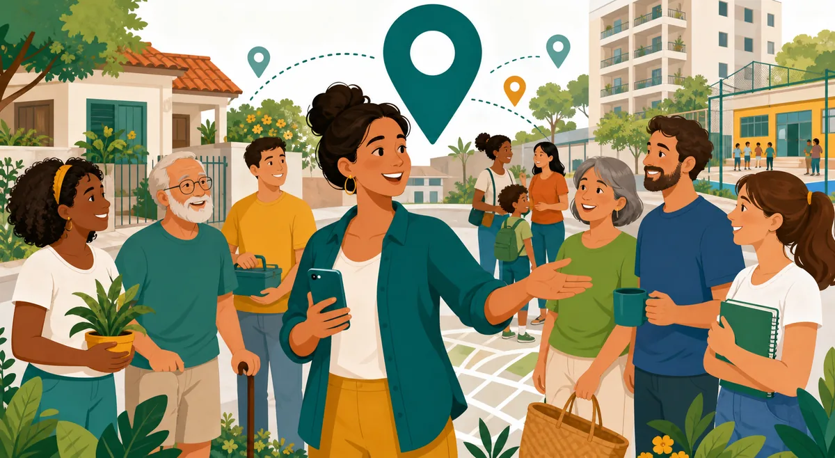 Pessoas conectadas por uma embaixadora da comunidade